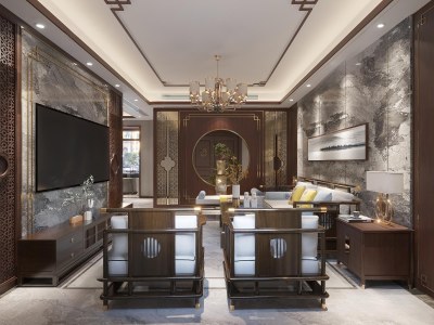 新中式客餐厅3D模型下载